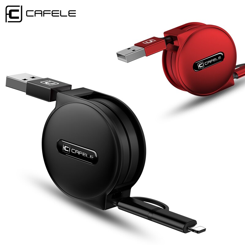 Cafele 2 in 1 Micro USB Cable for iPhone Mini USB Cable Retractable Portable Charging Cable for iPhone 8 7 6 5 Xiaomi Redmi 4X