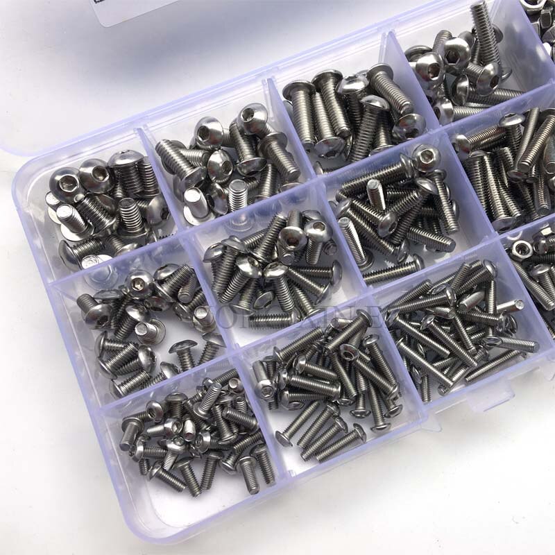 500 Stks/partij M3/M4/M5 304 Rvs Machine Schroeven Met Hex Noten Assortiment Kit Knop Hoofd Bouten metrische Draad Schroef Moer