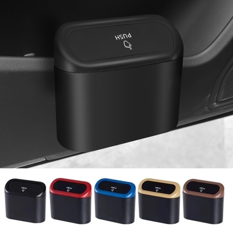Draagbare Hangende Mini-Auto-Prullenbak, Prullenbak Met Deksel, Voor Auto-Kantoor Thuis, Auto-Opbergbakaccessoires