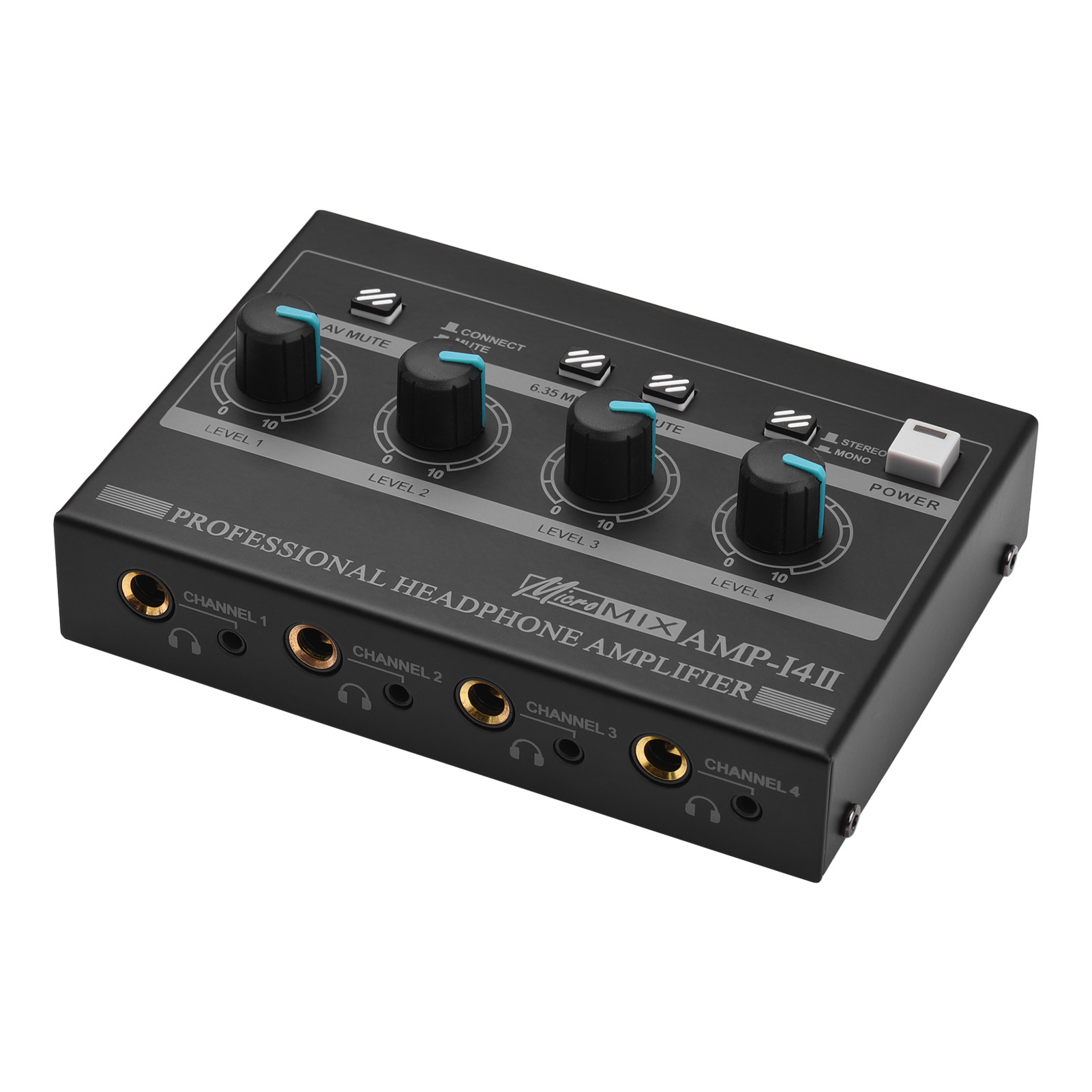AMP-14 4-Channel Headphone Amplifier Compact Stereo Headphone Amp with RCA/6.35mm/3.5mm Input Volume Control