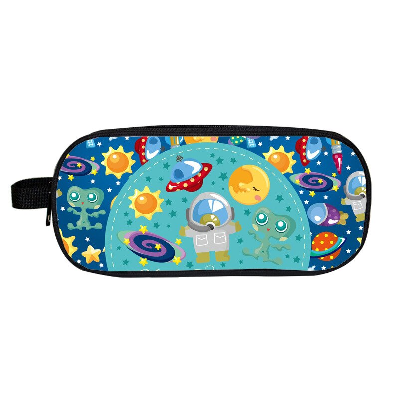 Cartoon DIY Pencil Case Kawaii Stationery Space Astronaut Alien Pen Bags For Boys Double Layer Kid School Pencil Cases: 03