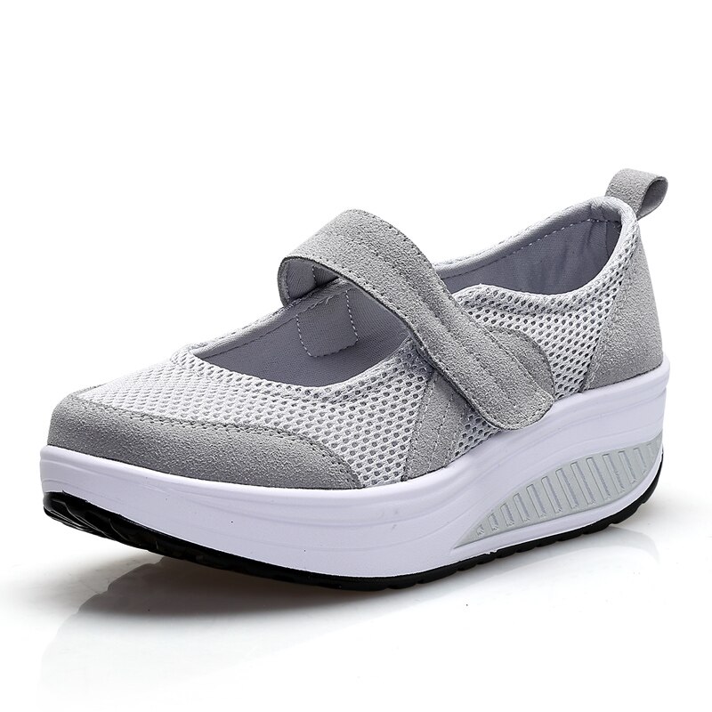 Mesh Breathable Toning Shoes Women Height Increasing Wedge Sneakers Fitness Shoes Platform Sneakers Antislip Gym Jumping Shoes: Gray / 36