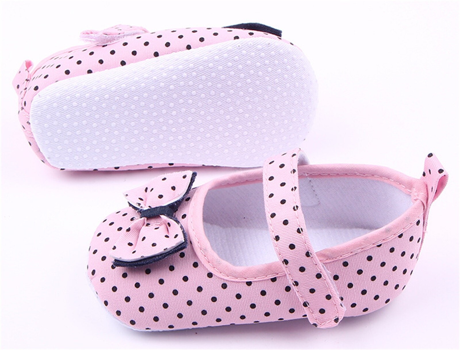 Spring Autumn Toddler Baby Girl Princess Shoes Non Slip Rubber Soled Baby Shoes Bowknot Polka Dot Walking Shoes For 0-1 Year