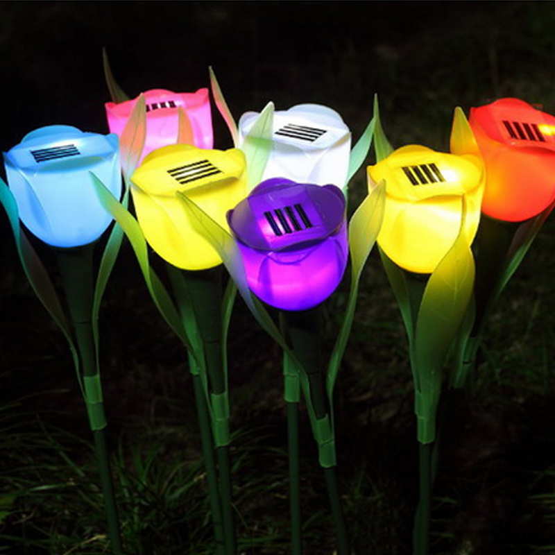 jardin extérieur jardin énergie solaire lampe à LED clignotant Romance tulipe forme lumière pelouse décoration lumières extérieures HR