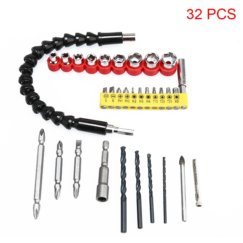 Hex Sockets Bits Electric Screwdriver Head Set Flexible Extension Shaft Hand Tools Kit TN99: 32 Pcs