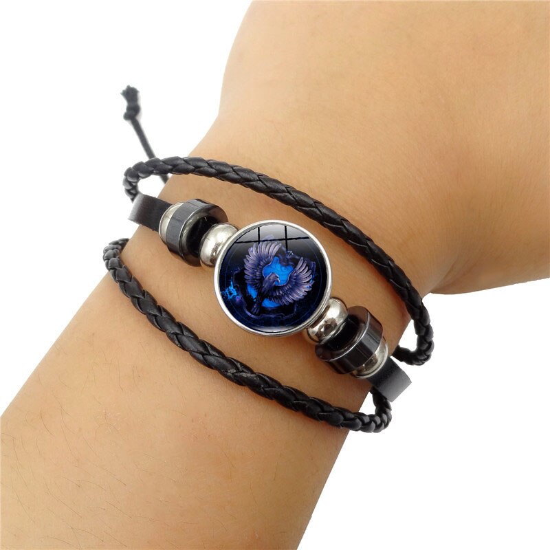 La escuela de magia Salazar Slytherin de vidrio hebilla encanto pulsera de joyería de hecho a mano multicapa DIY brazalete pulsera de cuero,