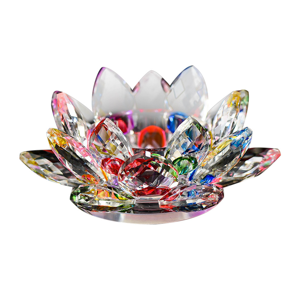 7 Kleuren Crystal Glas Lotus Bloem Kaars Thee Licht Houder Boeddhistische Kandelaar: B