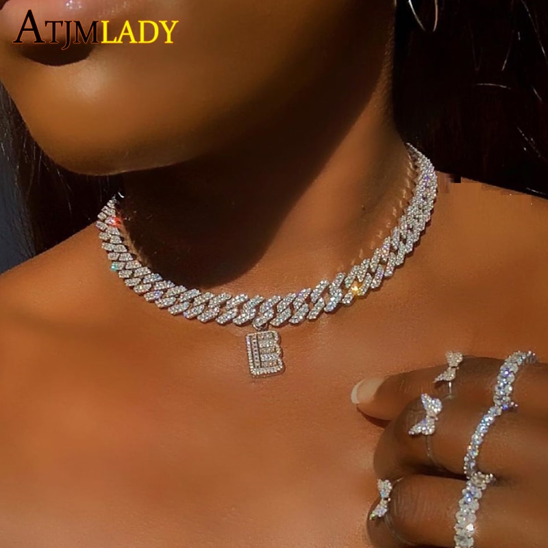 12mm Micro Pave CZ Cuban Link Necklaces pink Luxury Bling Bling choker Jewelry iced out bling zircon rock punk women men jewelry