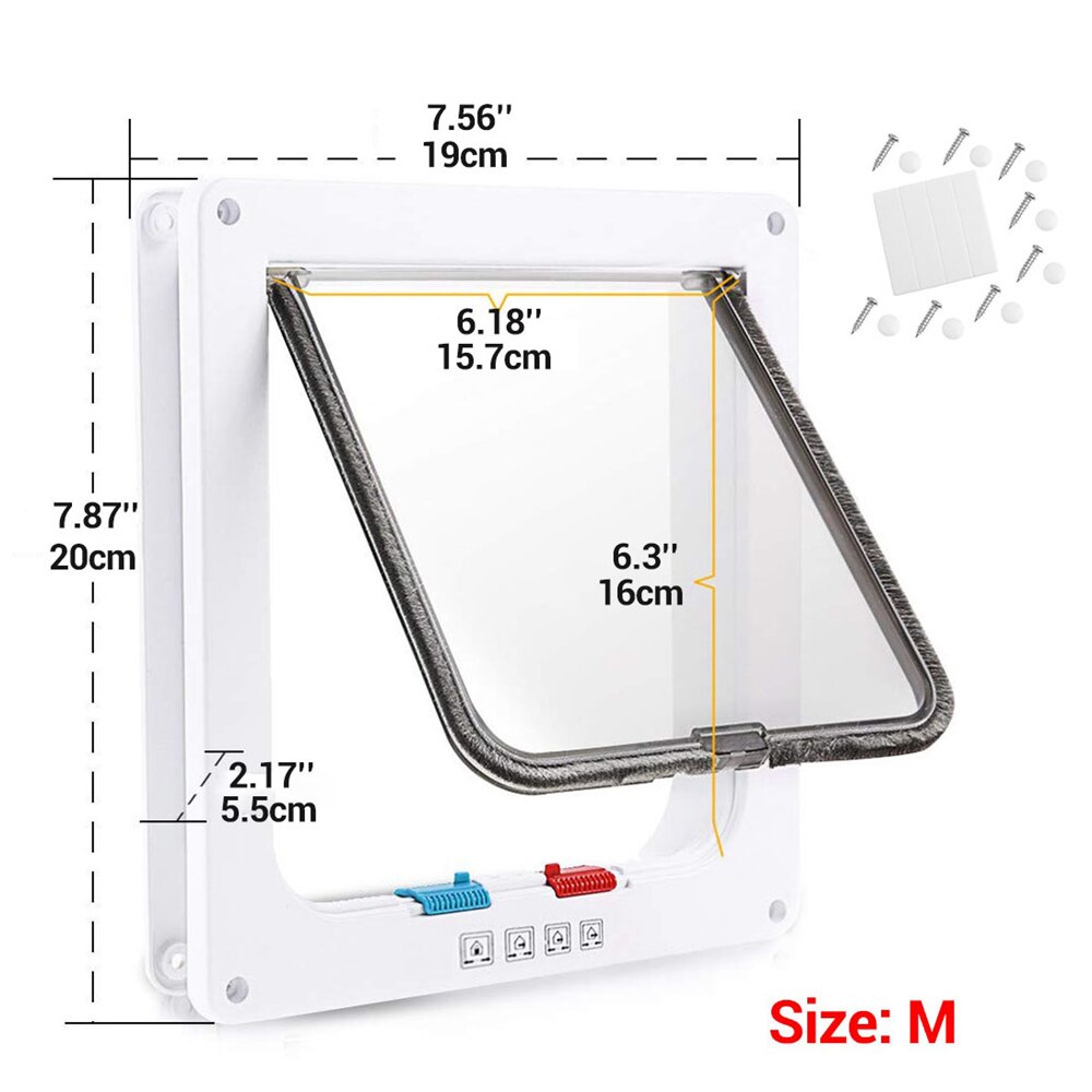 Pet door cat dog puppies four-way lock safety door household medium small size large lockable practical: S