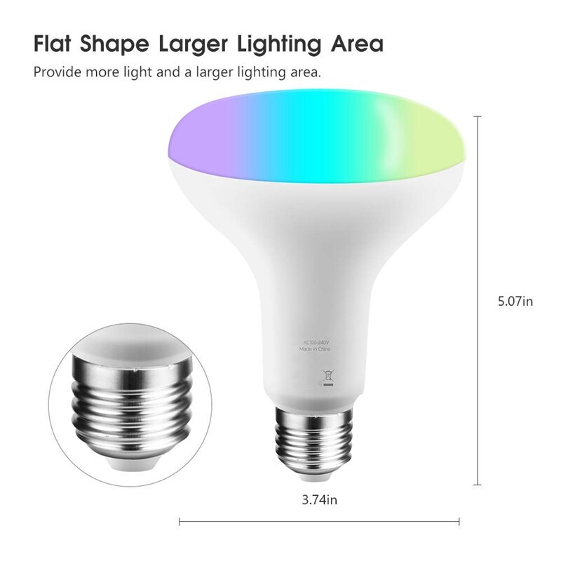 WiFi BR30 LED Flood Light Bulb, Tunable White & Color Changing Smart Flood E27