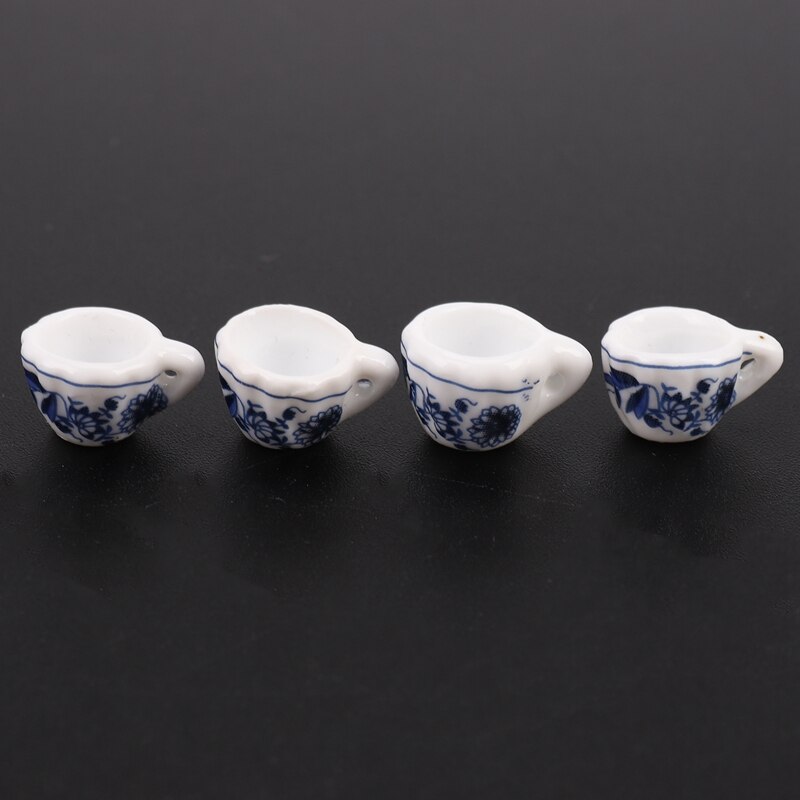 1/12Th Essen Ware China Keramik Tee einstellen Puppen Haus Miniaturen Blau Blume