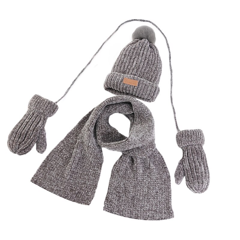 Gorro y bufanda para bebé de 1 a 5 años, traje de 3 piezas, invierno, cálido, Chenille, Slouchy, gorro y bufanda para niños y niñas, novedad: Caqui