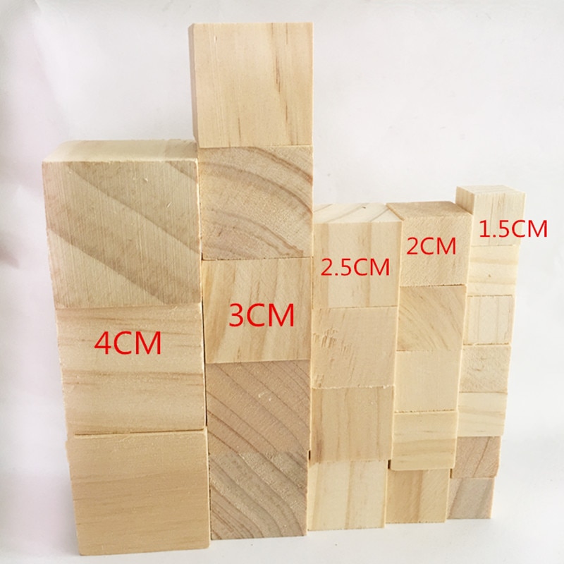10-40MM 50 Pcs Wooden Square Blocks Mixed Cubes Embellishment Craft DIY for Wedding Birthday Party Decor Children