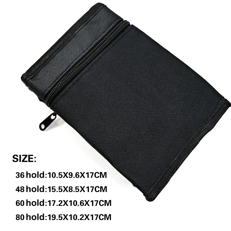 Hålla 36/48/60/80 st markörpennväska stor kapacitet svart vik konst markörer blixtlås canvas förvaring pennfodral pennask