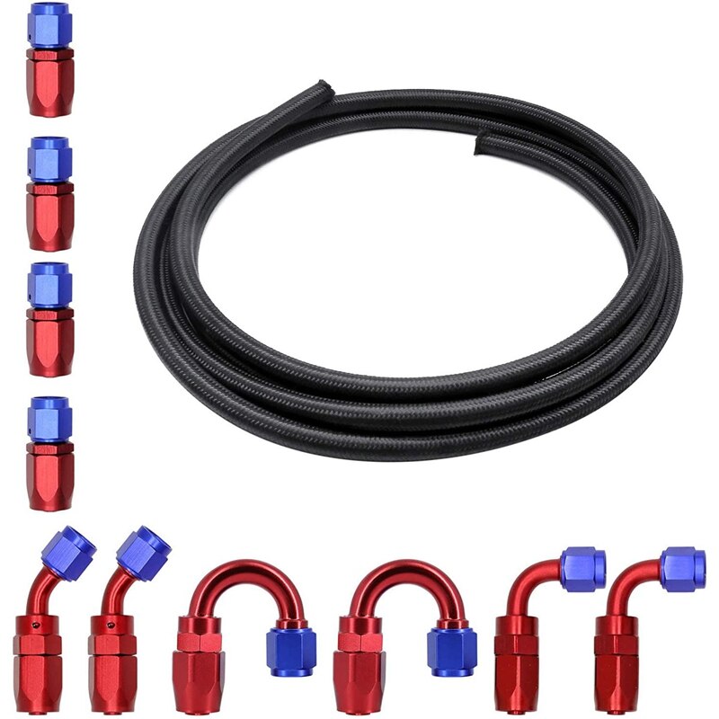 5M Brandstofleiding Kit 6AN 3/8 Inch Zwart Staal Cpe Gas Olie Brandstofslang Met 2Pcs AN10 Om AN6 Fitting Adapters 10 Stuks Swivel Slang