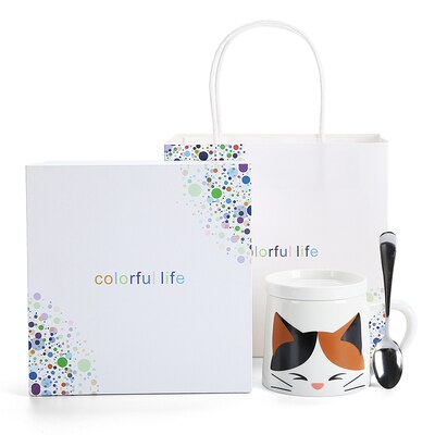 Cartoon grappige schattige keramische koffie thee kopje met deksel lepel mok koffie melk mok kind ontbijt student havermout kopje: 02 stijl