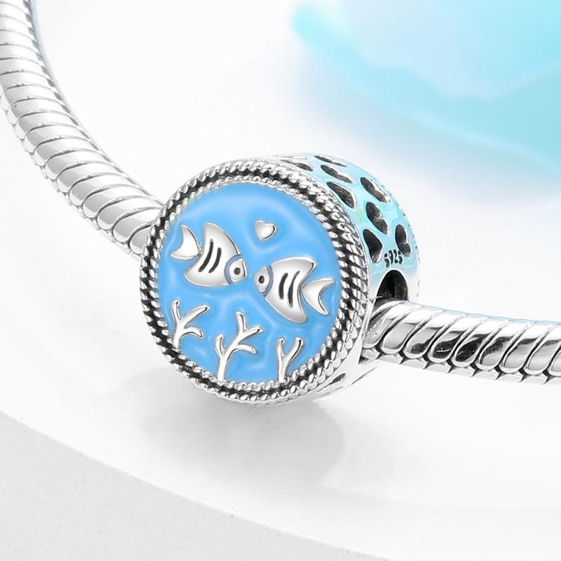 Contas do oceano amigo humano golfinhos esmalte azul autêntico 925 contas de prata esterlina caber encantos originais pulseiras fazendo: PC0583