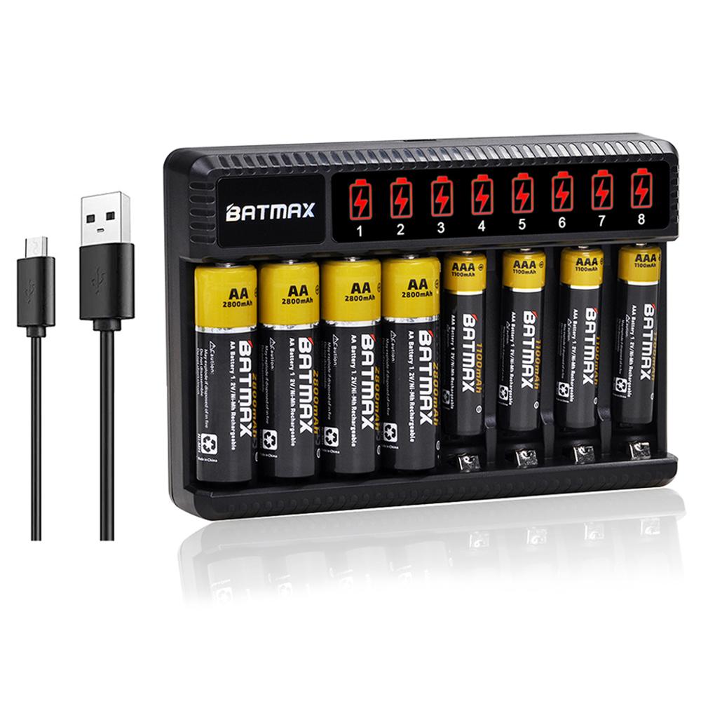 1.2v nimh aa batteri aa aaa oppladbart batteri  + 8- spor lader til lommelykter, fjernkontroller, lekebatteri