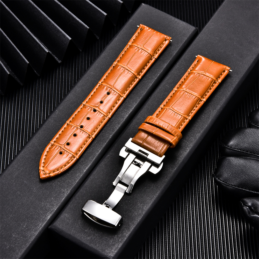 Pulseiras de couro de bezerro genuíno negócios substituir pulseira de relógio 18mm 20mm 22mm 24mm com fivela borboleta pulseira de relógio de pulso