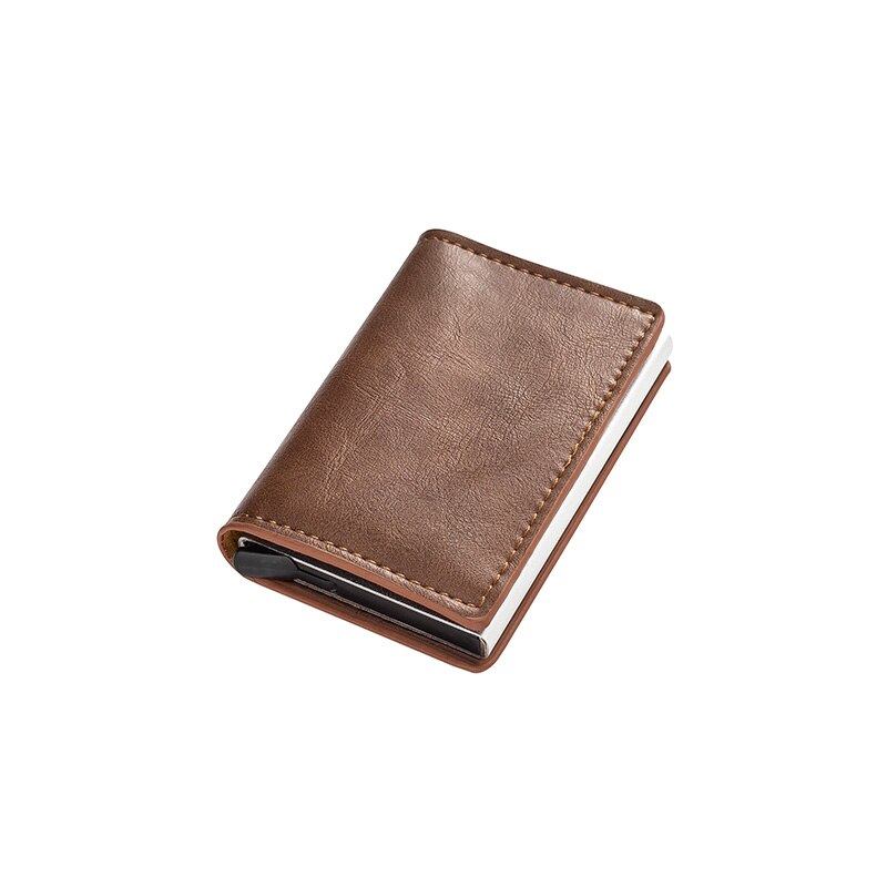 Mannen Metalen Kaarthouder RFID Aluminium Credit Kaarthouder PU Leather Wallet Antitheft Mannen Automatische Pop Up RFID portemonnee