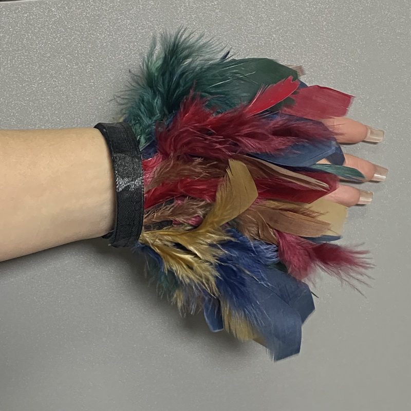 Ostrich Feather Cuff for women Feather cuffs for wrist feather snap bracelet nail photo cuffs Shirts cuffs with feather: Cyan