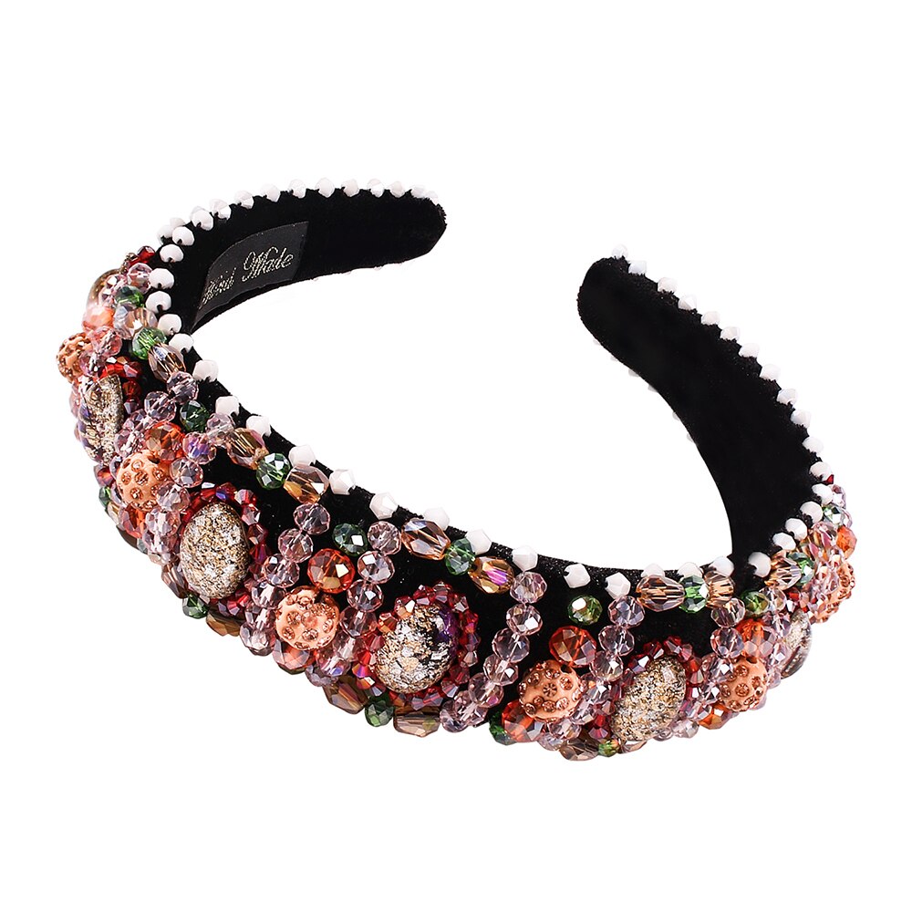 Vintage Crystal Haarbanden Vrouwen Kleurrijke Bead Hoofdbanden Handgemaakte Brede Haarbanden Dames Haaraccessoires Ornament: 4