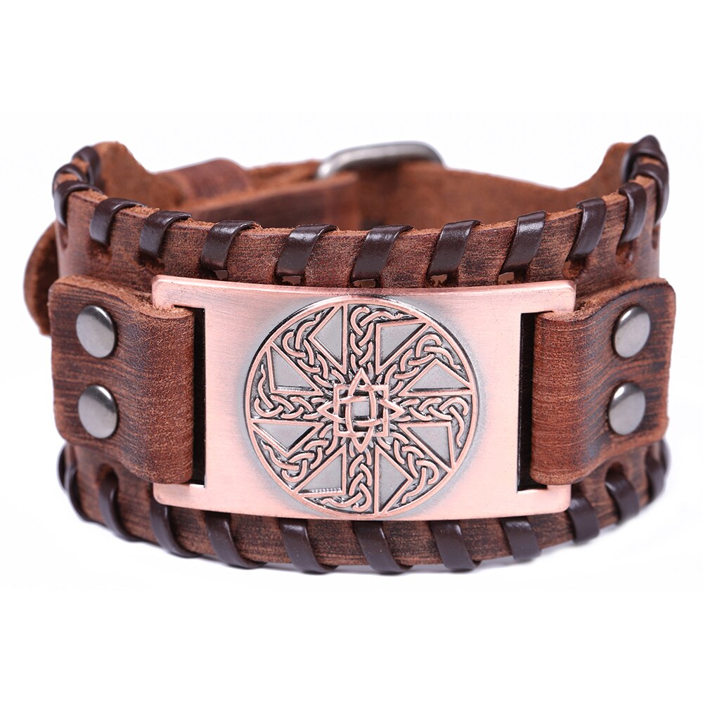 LIKGREAT Slavic Kolovrat Wicca Amulet Cuff Wristband Jewelry Sun Wheel Celtics Knot Pagan Talisman Adjustable Leather Bracelet: 11