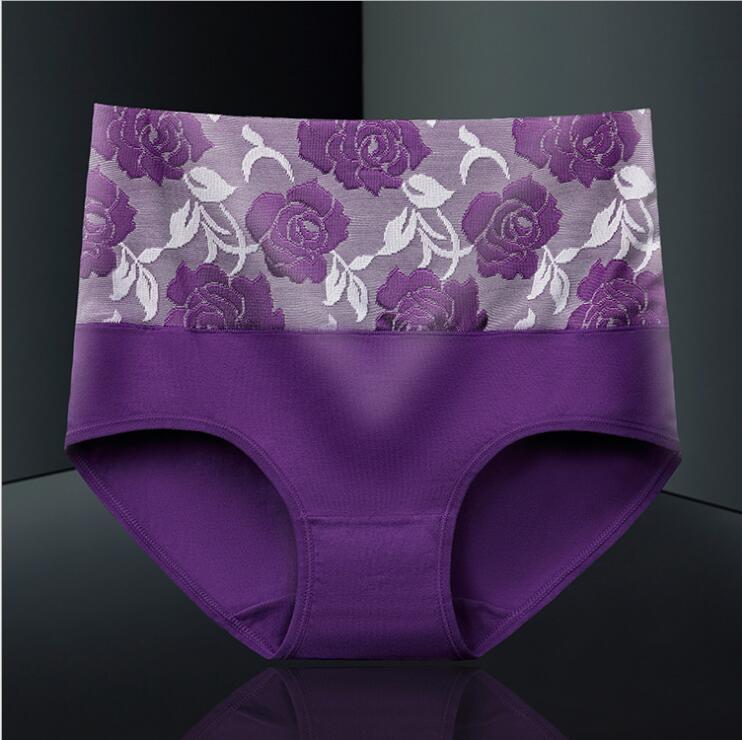 taille haute coton pleine grande taille slips pour les femmes 7398 # taille L-3XL: Purple / XXL