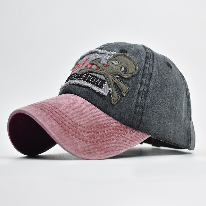 Style Skeleton Skull Head Hat Antique Finish Via Rinsing Lettered Baseball Cap All-match Stylish Guy's Pure Cotton Hat: black
