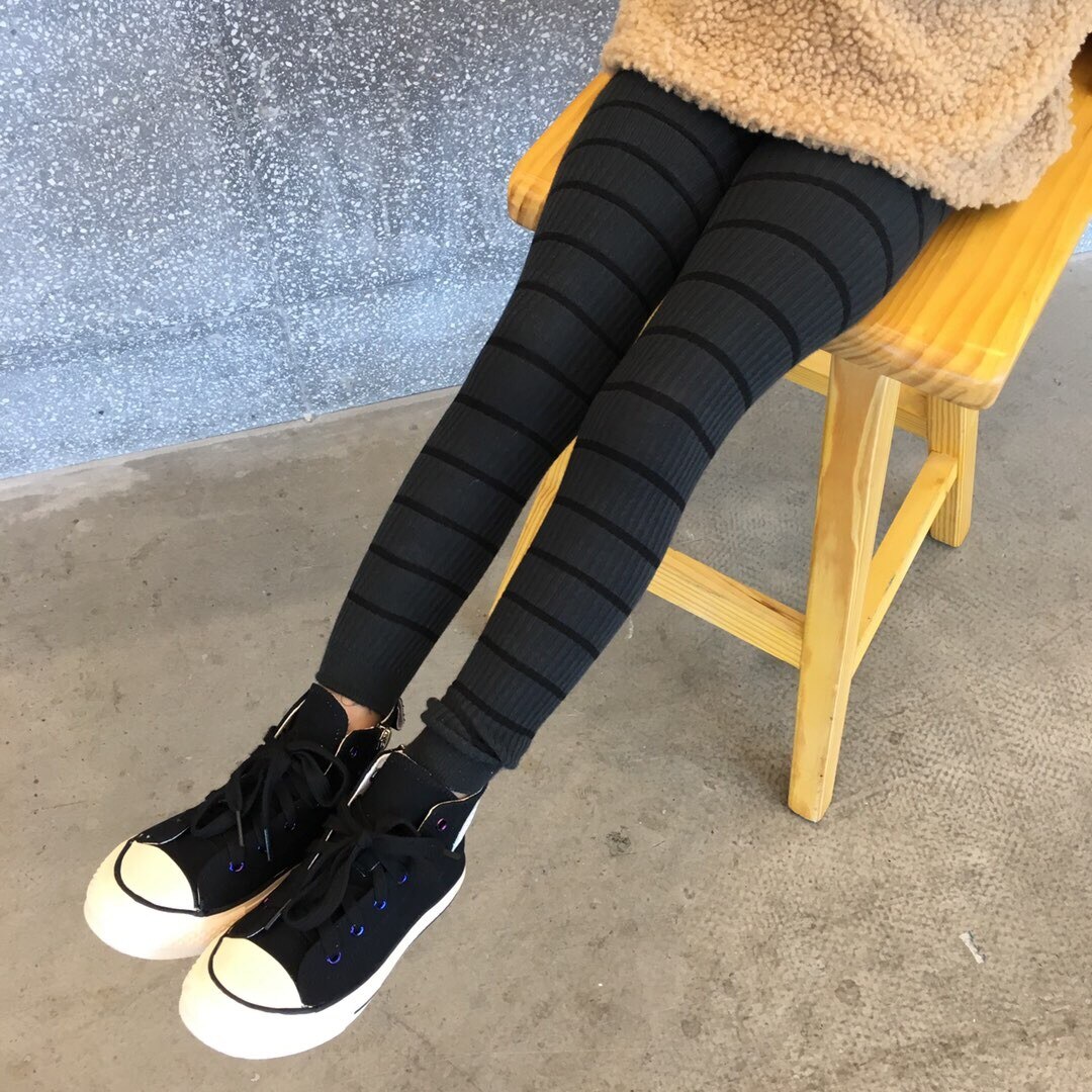 2-8 år höst barn flicka randiga leggings casual slim fit resår midja thigts barn ribbade leggings för flicka