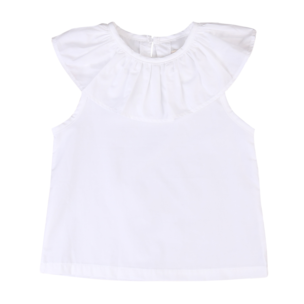 Camisa informal de color puro sencillo para niños pequeños, Tops con volantes y cuello redondo, blusa para niña bebé blanco: 24 meses