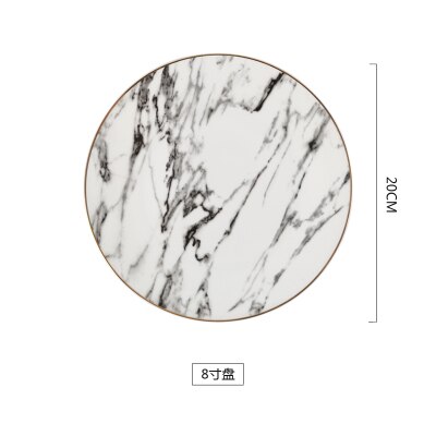 Best plate Porcelain Tableware Gold European Style Marble Pattern Luxury Ceramic Dinnerware Set China Melamine: 8 inch