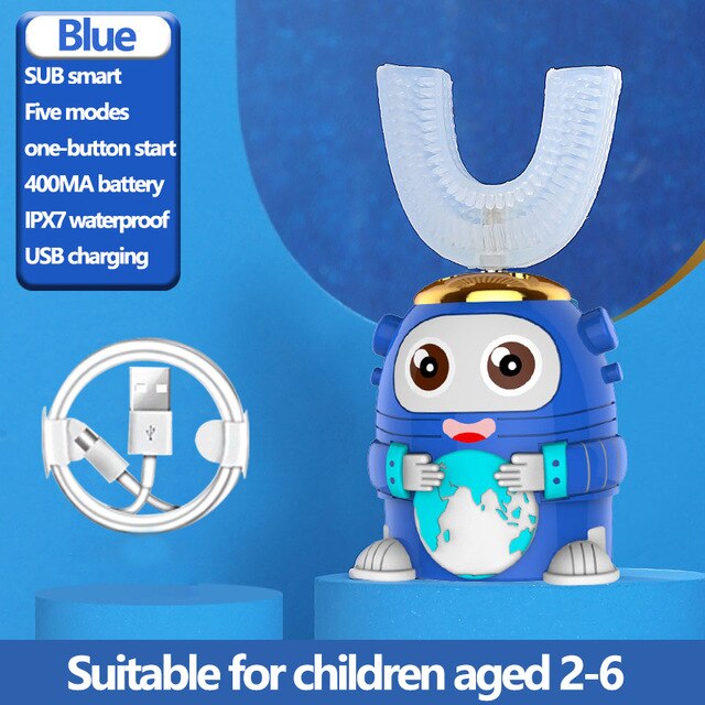 U-shaped Electric Toothbrush Kids Smart 360 Degrees Silicon Automatic Ultrasonic Teeth Tooth Brush Cartoon Pattern Children: 01