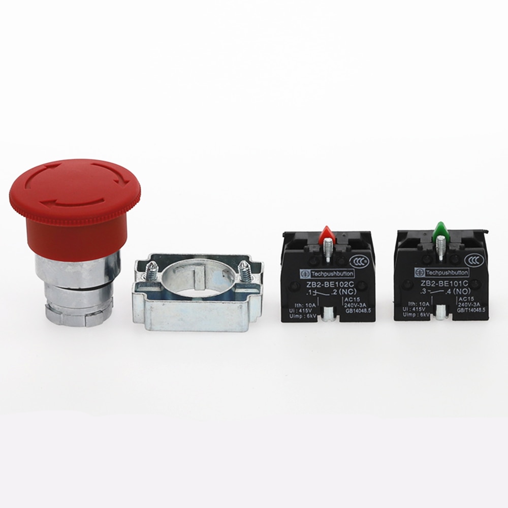22mm XB2-545 Emergency stop button switch NO+NC 10A/415V red mushroom head emergency stop button switch