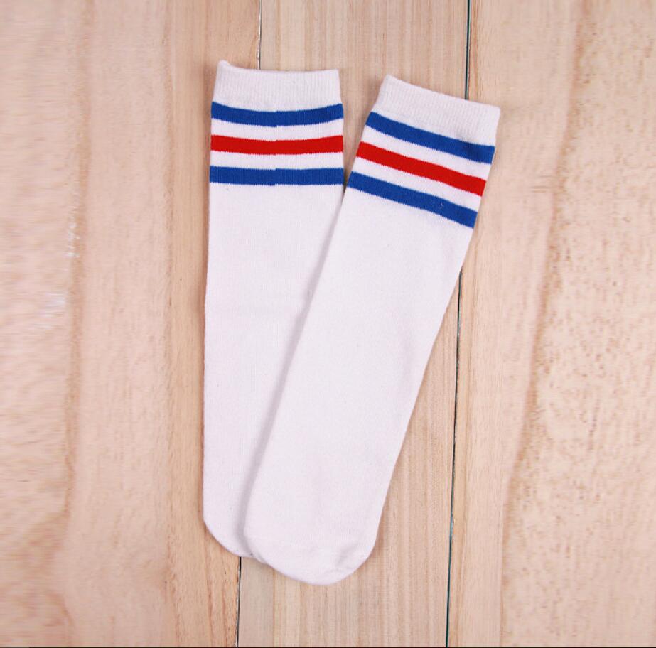 Kids Girs Boys Women Football Cotton Socks Stripe Soccer Sport Youth Socks Pair Stockings: blue red stripe / 35cm 4-7 years