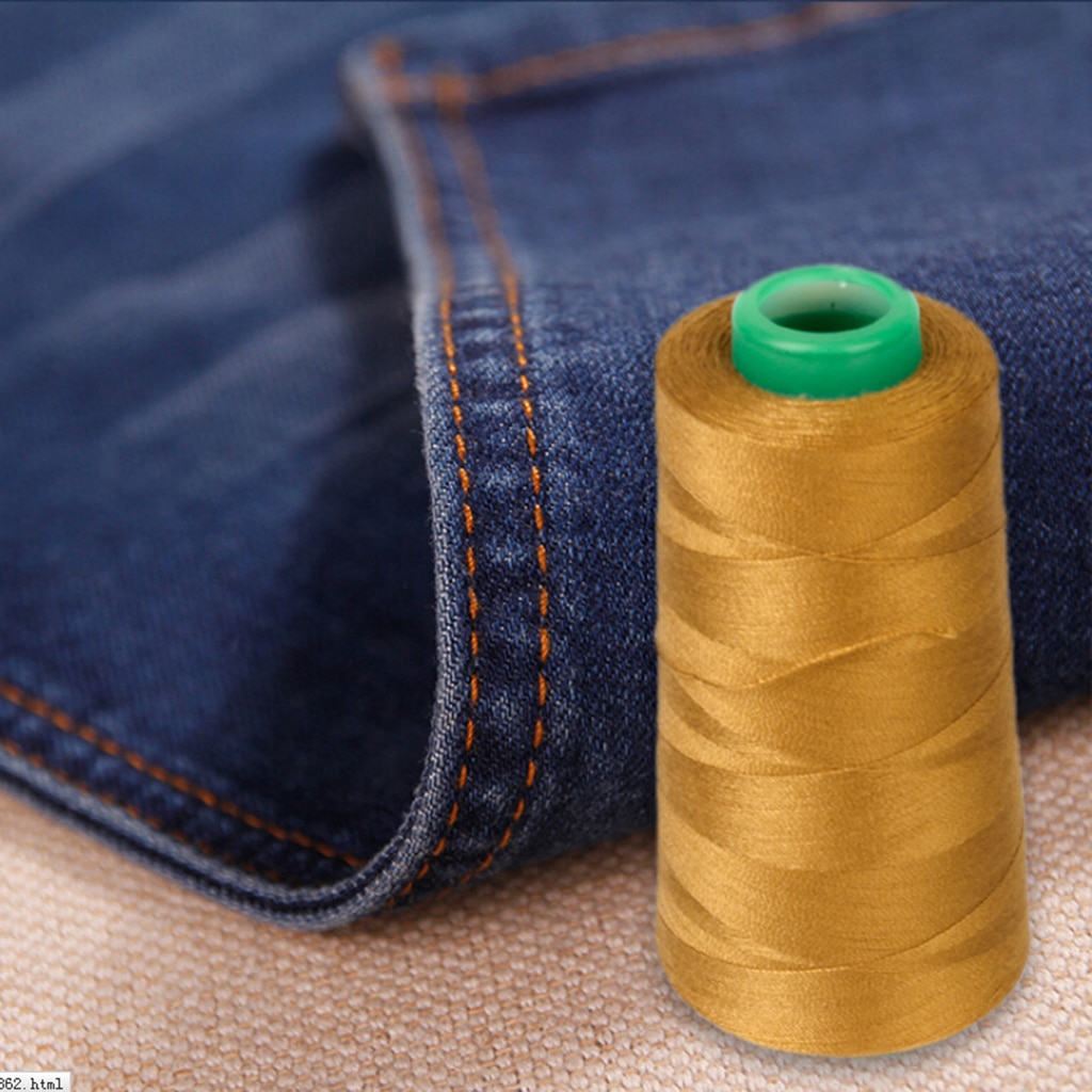 Pakke  of 2 spole polyester jeans sytråd til symaskine syning med jeans og læder 20s/2 gul & marineblå
