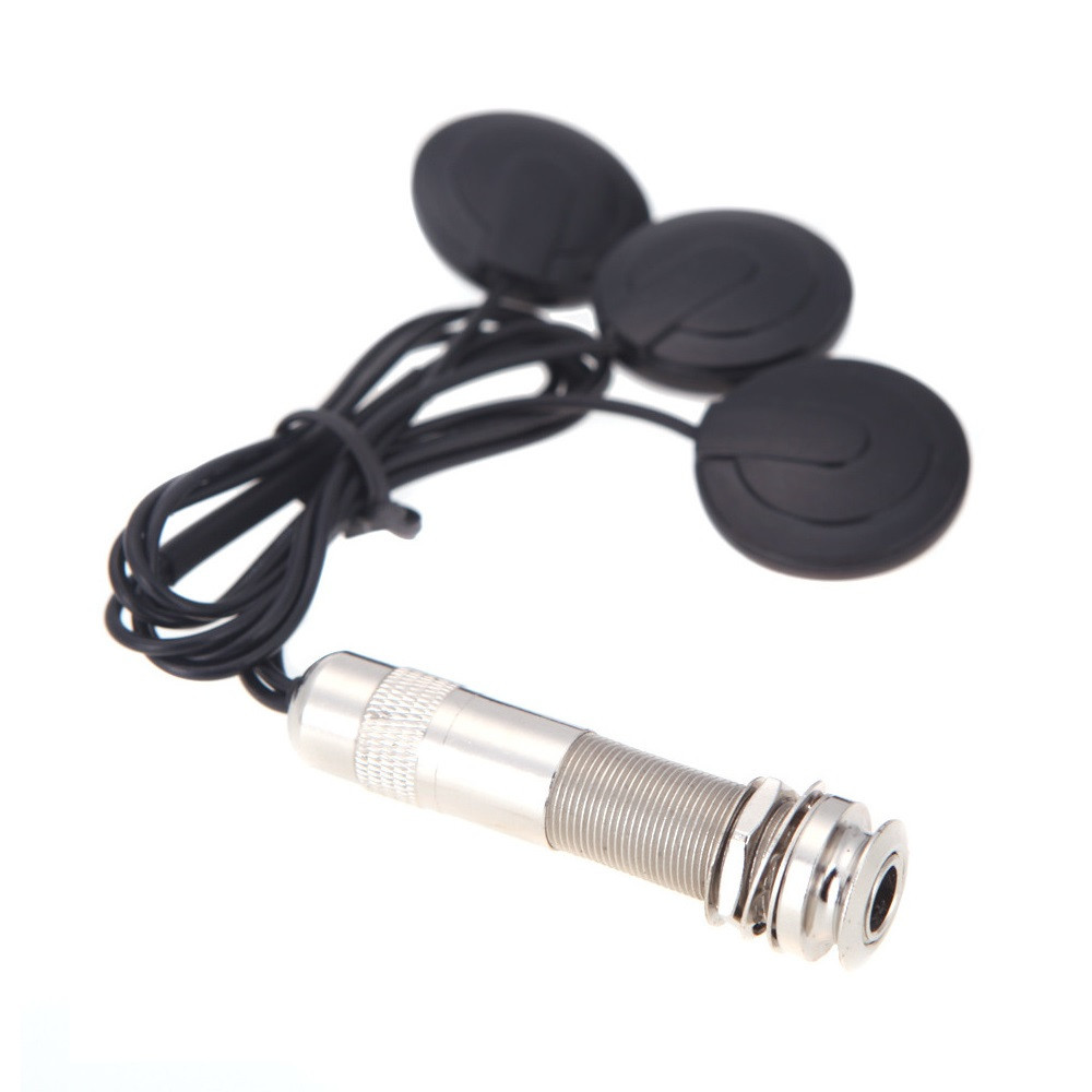 Universeller 6,35-mm-Tonabnehmer, Piezo-3-Geber für Akustikgitarre, Ukulele, Mandoline, Violine, Splitter, schwarzes Metall, Gummi, Kunststoff