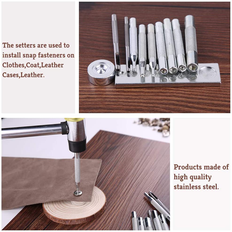 LMDZ Leather Snap Fasteners Kit Metal Button Snaps Press Studs With Installation Tools for Clothing, Leather, Jacket, Jeans Wear