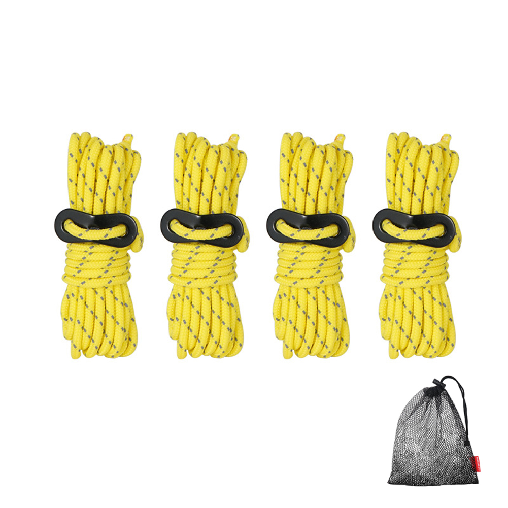 4Pcs 3.5M * 4Mm Camping Reflecterende Tent Touwen Set Trekkoord Wind Touwen Met Aluminium Gesp Outdoor wandelen Accessoires: Yellow