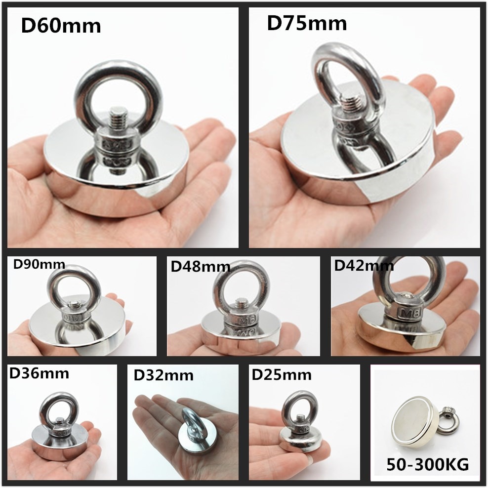 D60mm strong powerful round neodymium Magnet hook salvage magnet sea Fishing equipments Holder Pulling Mounting Pot with ring