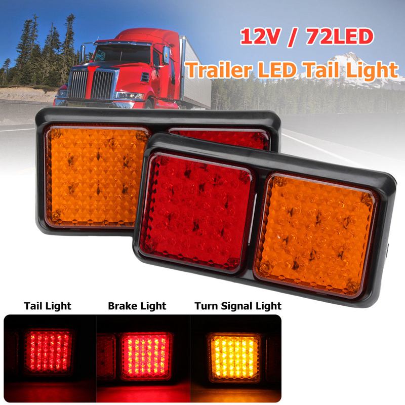 2Pcs 72 LED Rear Tail Light Brake Turn Signal Lamp 12V Trailer Truck Caravan