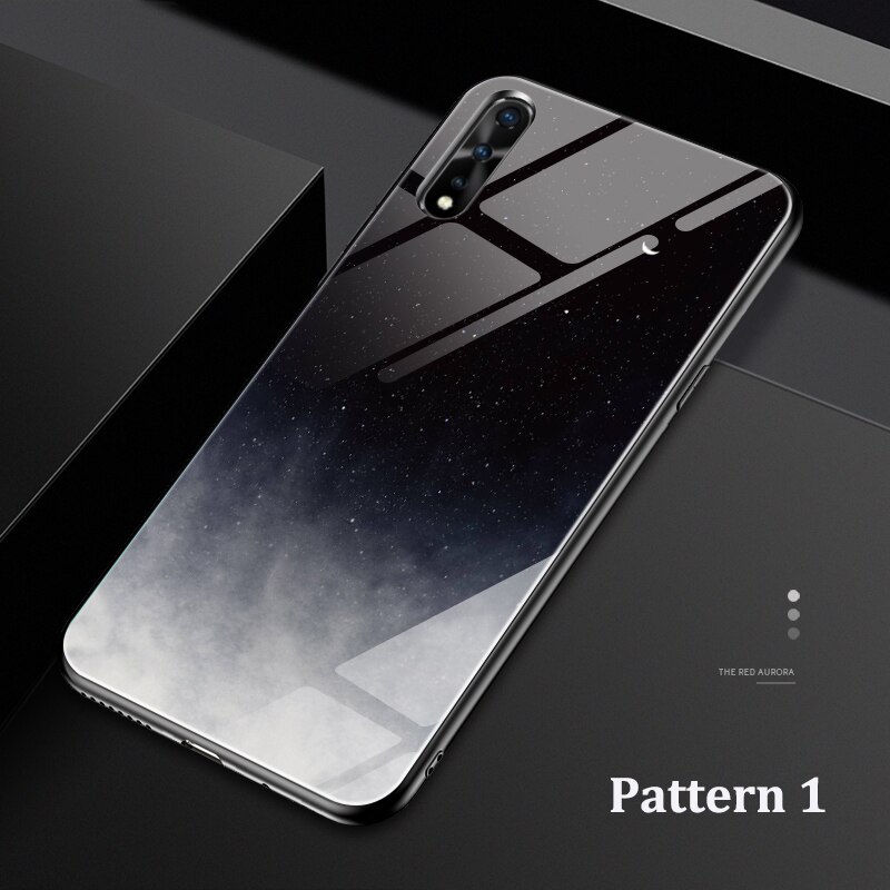 Obudowa zorze polarne robić HUAWEI Y8P obudowa ze szkła hartowanego gwiaździste niebo projekt Funda robić Huawei Y8p pokrywa odporna na wstrząsy Funda: czarny