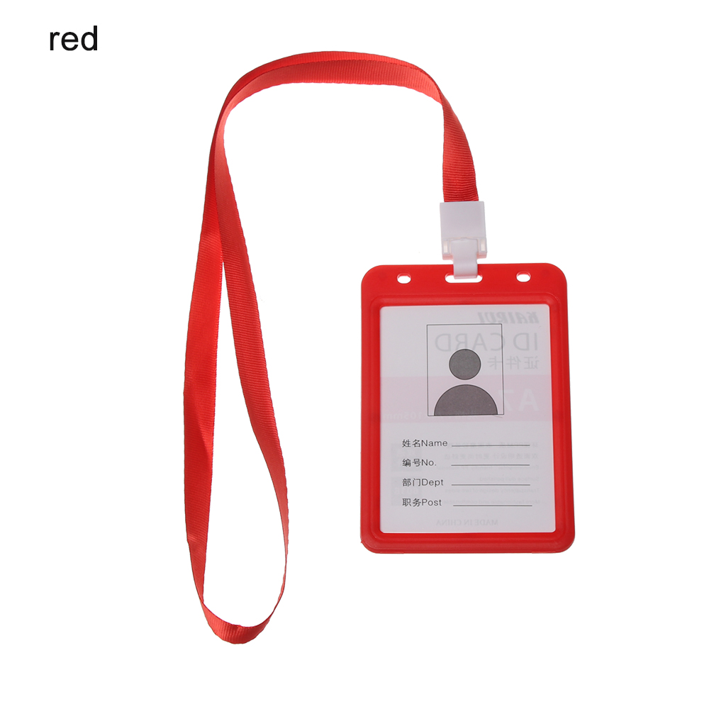 Slik farve halsrem id navn kreditkort cover badge etui dobbeltsidet gennemsigtig arbejdskortholdere beskyttende skal: Rød