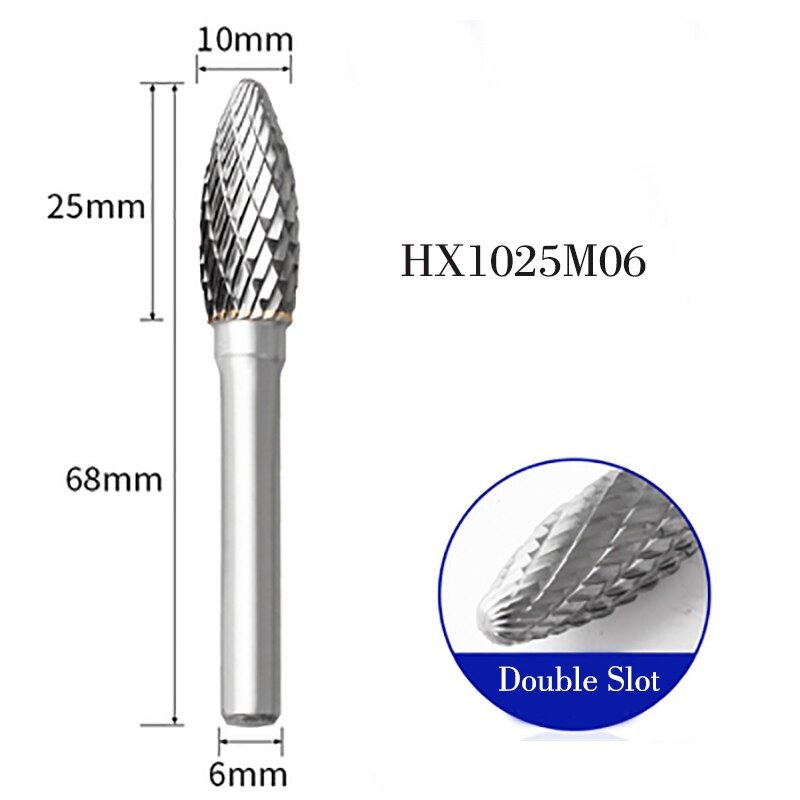 Lime rotative en forme de torche, outil de sculpture sur bois, fraise en carbure de tungstène, tête de meulage, Type H, broyeur, 1 pièces: HX1025M06