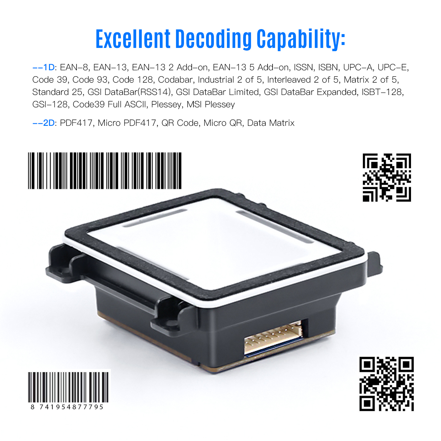 Aibecy 1D/2D/QR Embedded Barcode Scanner Self-Induction Module Scanner USB Connection Compatible with Linux Windows Android Mac