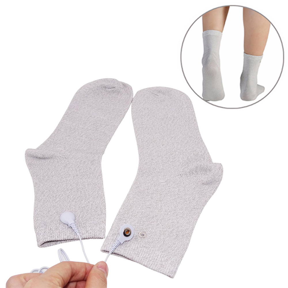 Chaussettes de Massage en Fiber d'argent, 1 paire, prévenir les rhumatismes, accessoires TENS/EMS de Stimulation des électrodes, avec câble à électrode