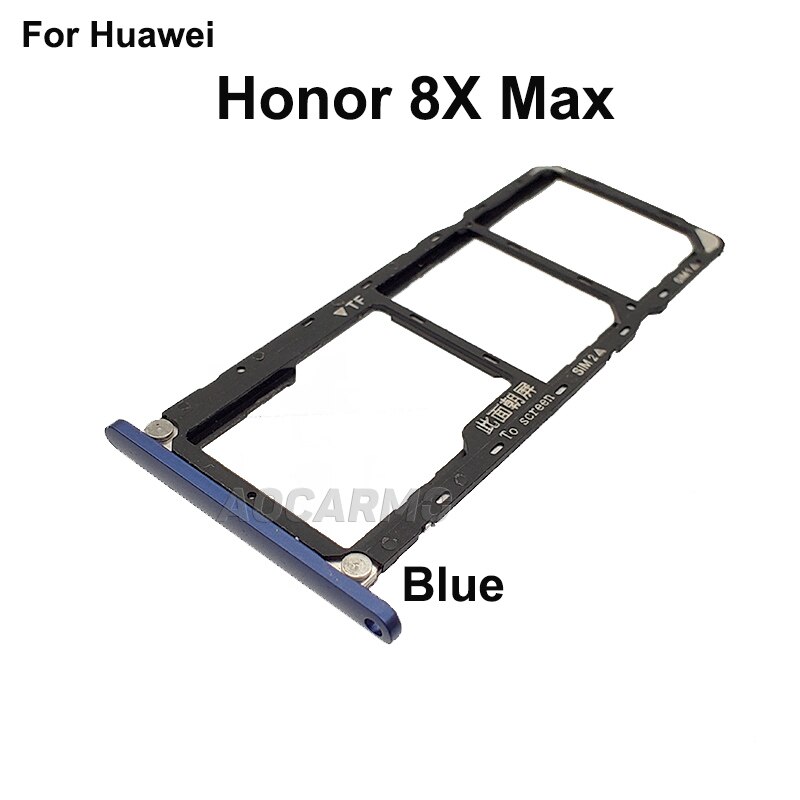 Aocarmo Voor Huawei Honor 8X / 8X Max Nano Sim Card Tray Microsd Slot Houder Vervanging Deel: 8X Max-- Blue