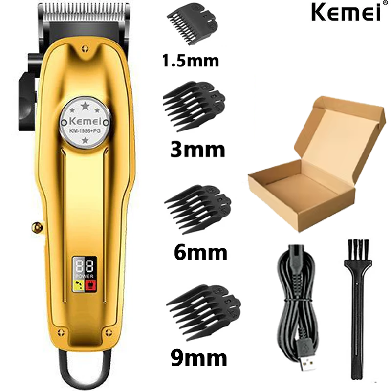 Kemei KM-1986PG Herren-Haarschneidemaschine oder Klingen, kabellos, elektrisch, USB-Aufladung, LCD-Anzeige, Friseur-Haarschneidemaschine, Haarschneidemaschine: Grau