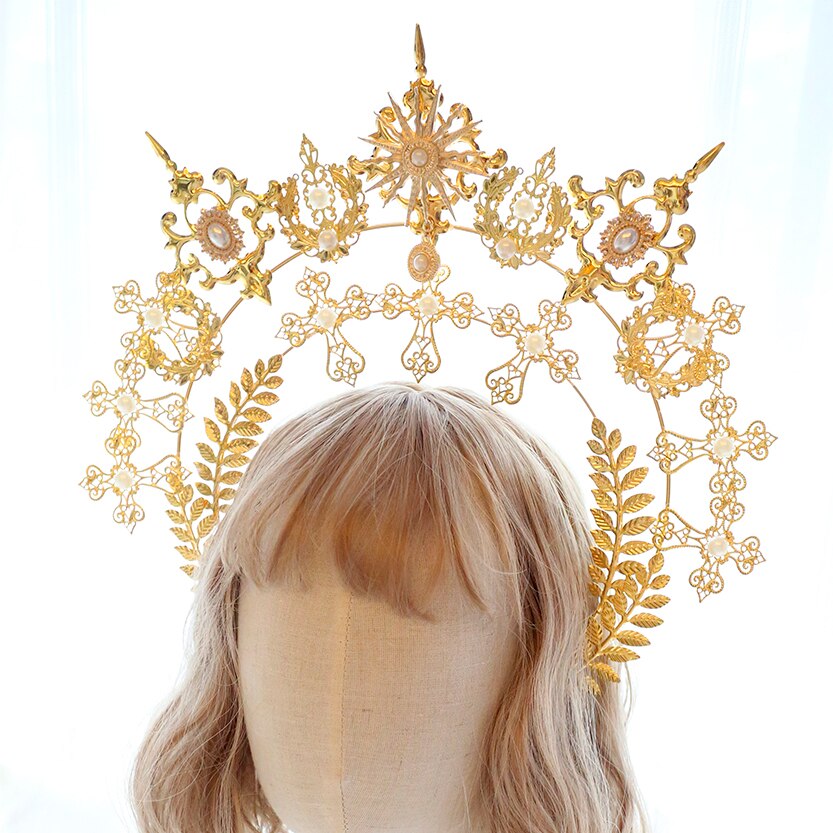 Diy Materiaal Pakket Lolita Europese Stijl Zon Halo Golden Cross Angel Haarspeld Handgemaakte Materiaal Crown Hoofdband