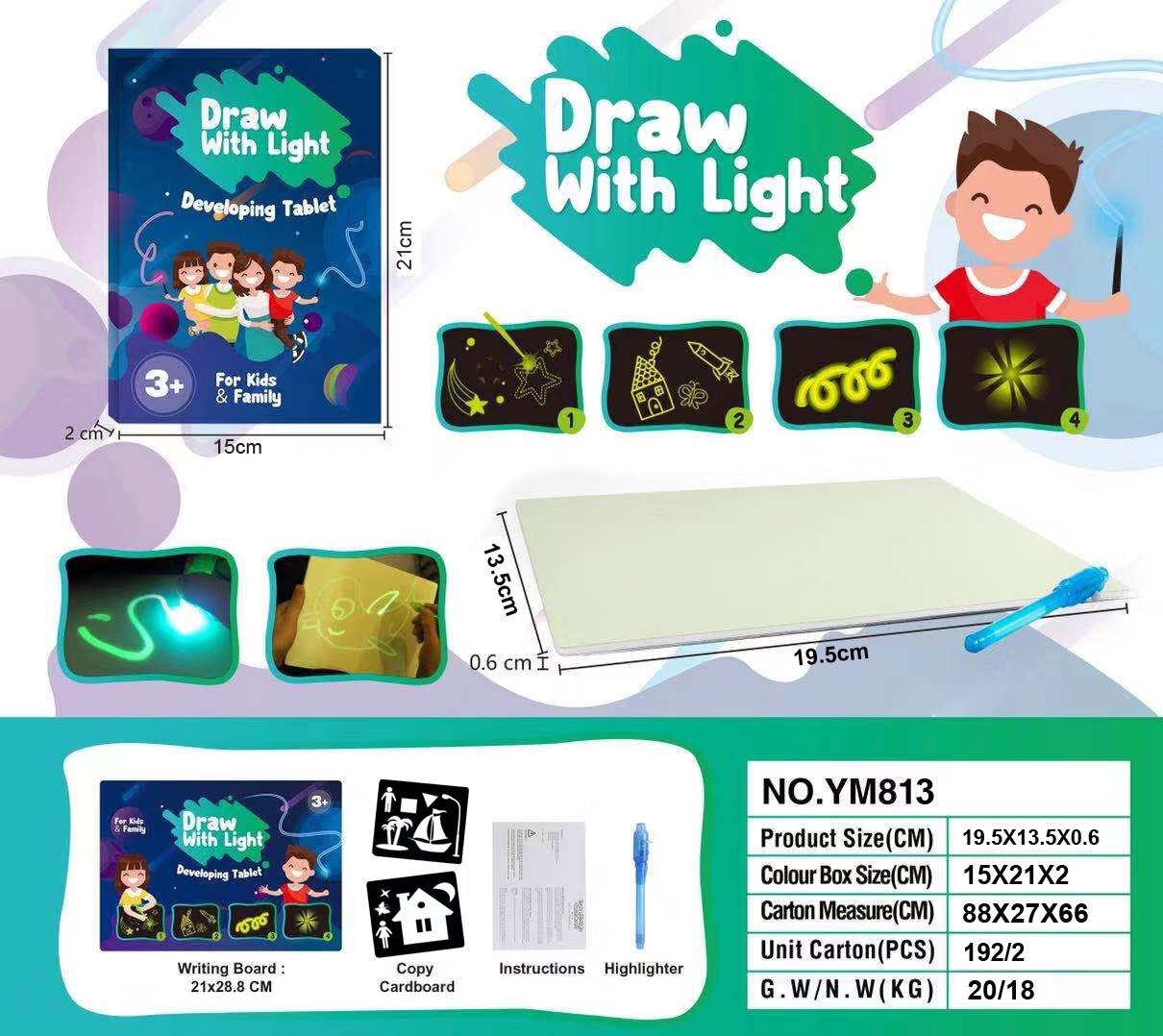 Planche à dessin lumineuse pour enfants, jouets éducatifs, directe, tablette à dessiner dans l&#39;obscurité avec lumière, stylo Fluorescent amusant pour enfants: English-A5-1pen